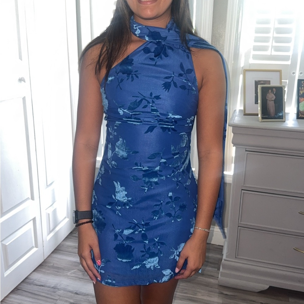 Hello Molly Blue Halter Bodycon Mini Dress